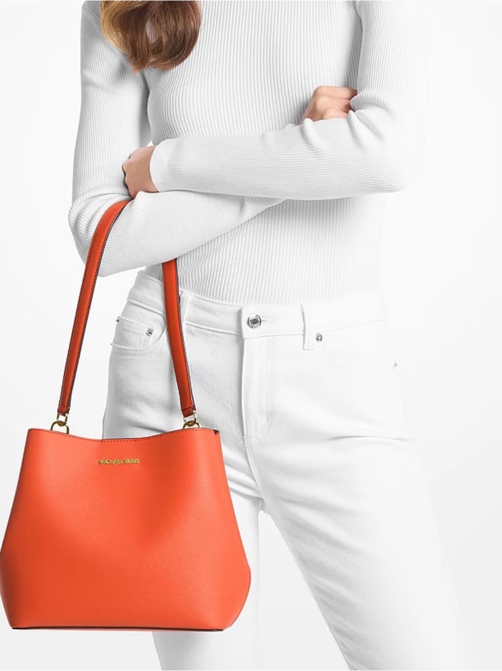 Michael Kors Red Clay Pratt bucket bag.
